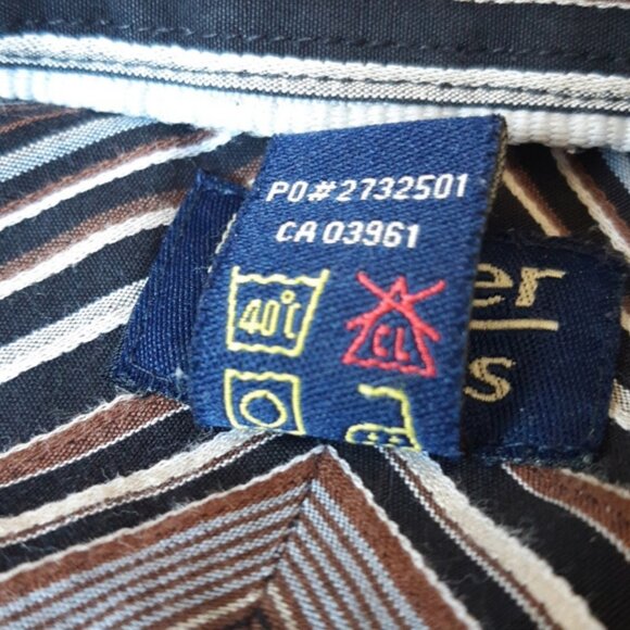 Denver Hayes SZ M Brown & Black Striped 100% Cotton Men's Button Up Shirt - Picture 6 of 13